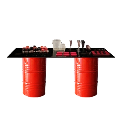 Buffet table oil barrels
