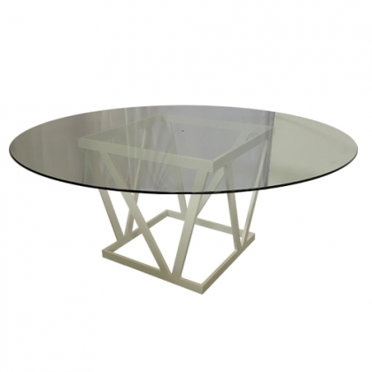 Glass Table steel white square base