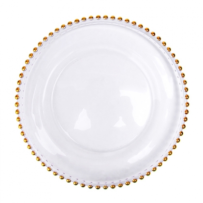 Charger Plate - Clear Glass Gold Beaded