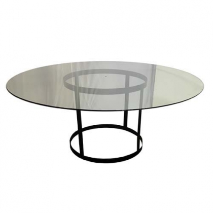 Glass Table Steel Black Round Base