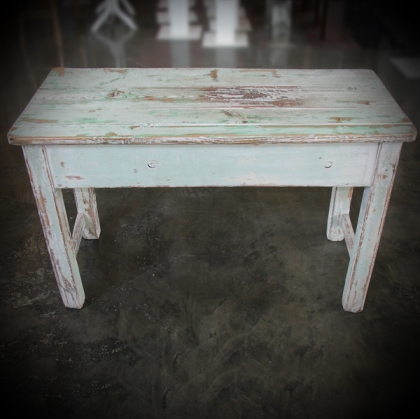 Wooden Table washed white &amp; green 45cm X 95cm 