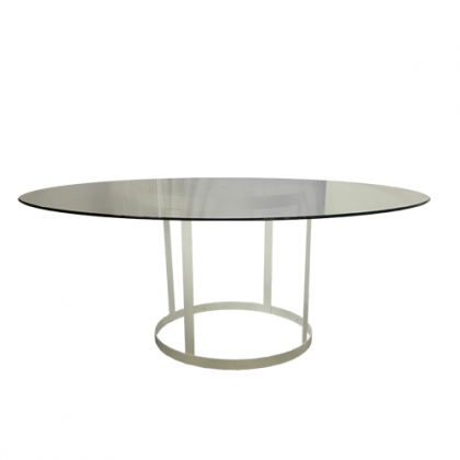 Glass Table Steel White Round Base