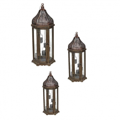Floor Lanterns wooden brown - set of 3 (126cm / 76cm / 52cm)
