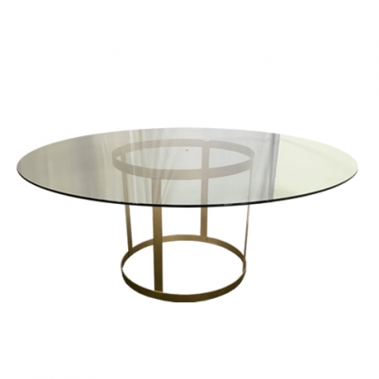 Glass Table Steel Gold Round Base
