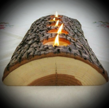 Wood log Candle holder
